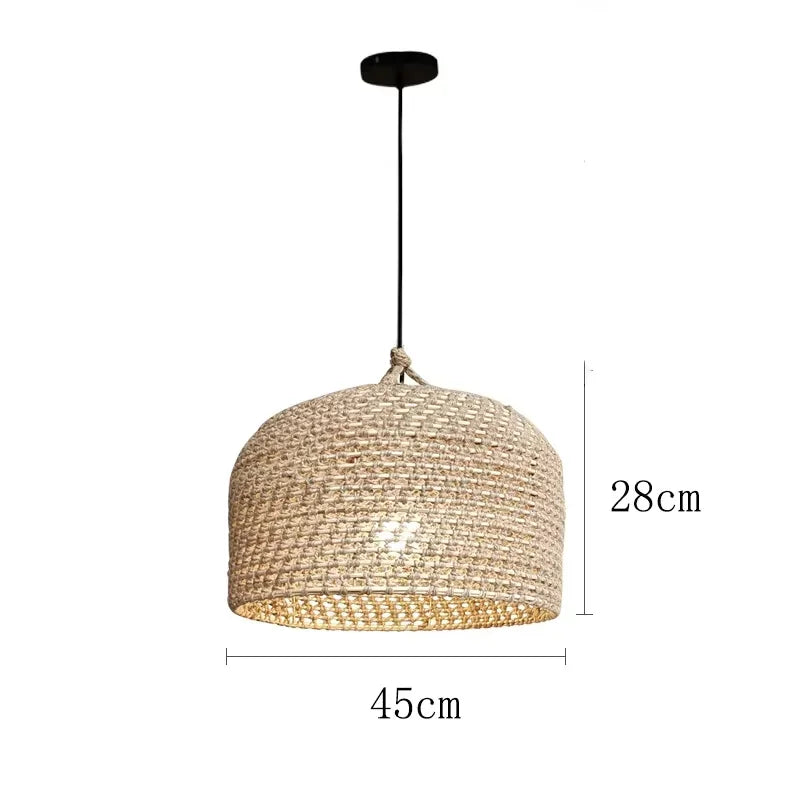 Axyaa Rope Rattan Chandelier: Wabi Sabi Retro Pendant Lights for Home Decor