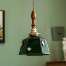 Axyaa Green Glass LED Pendant Lights with Wood Handle - Modern Design