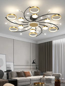 Axyaa Luxury Gold Aluminum LED Chandelier with K9 Crystal for Living Room