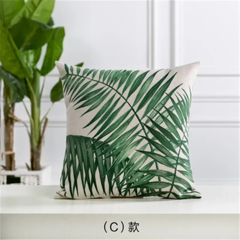 Axyaa Cactus Linen Cushion Cover 45x45cm for Home Decor - Green Plant Pillow Cover