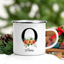 Axyaa Flower Letter Enamel Mug - Personalized Alphabet Camping Tea Coffee Cup