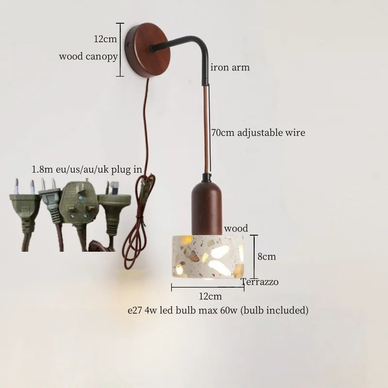 Axyaa Wabi Sabi Terrazzo LED Wall Lamp Pull Chain Switch Stair Light