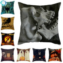 Axyaa Nightmare Pumpkin Ghost Print Linen Throw Pillow Cover for Home Sofa, 45x45cm