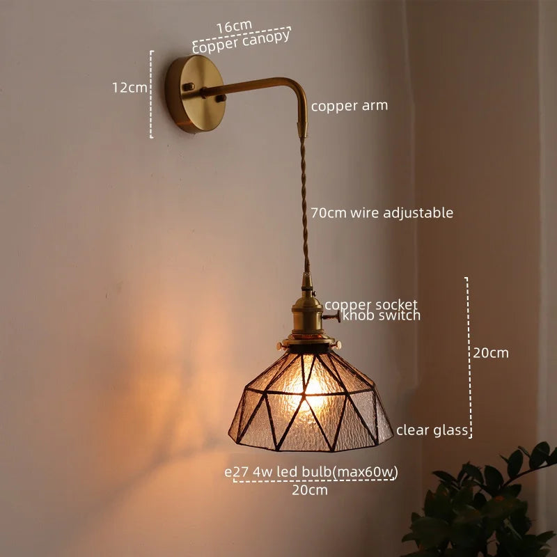 Axyaa Copper Glass LED Wall Sconce - Stylish Indoor Stair Light Fixtures