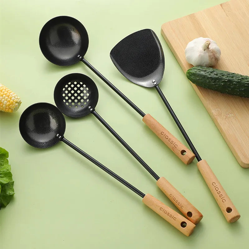 Axyaa Stainless Steel Wooden Handle Kitchen Utensil Set