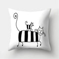 Axyaa Black & White Cat Pattern Cushion Cover for Living Room, Bedroom & Sofa