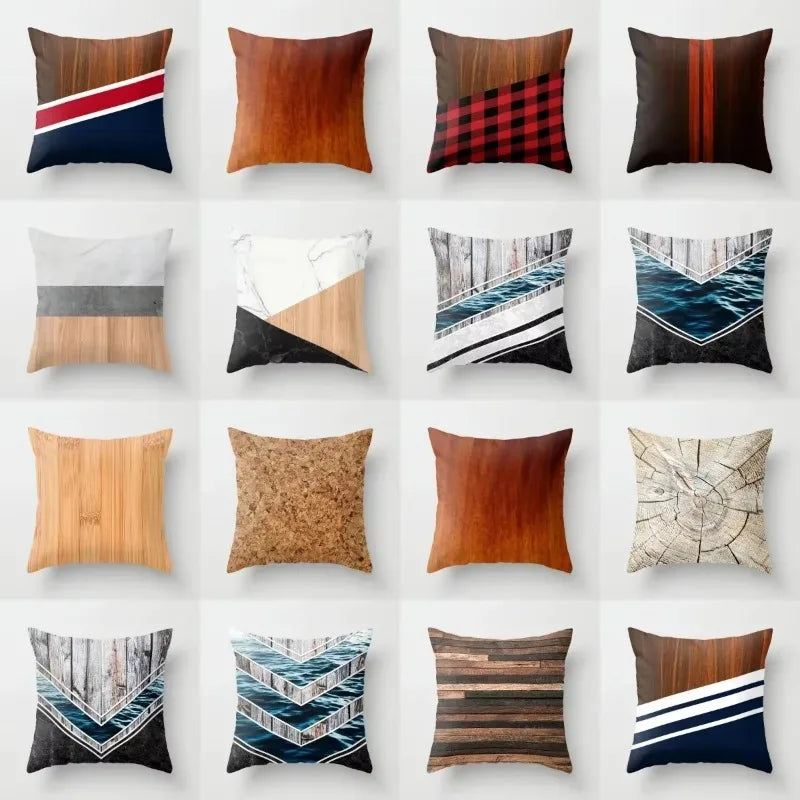 Axyaa Wood Texture Marble Pillowcases - Geometric Cushions Case for Home Decor
