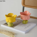 Axyaa Tulip Dessert Bowl Set - Elegant Irregular Ceramic Tableware for Snacks and Fruits