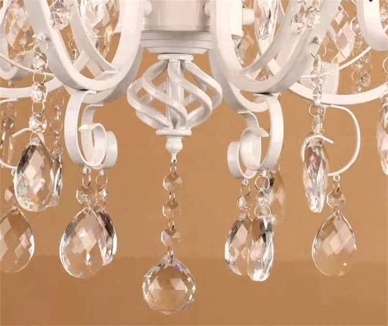 Axyaa Classic White Iron Chandelier with Crystal Pendants