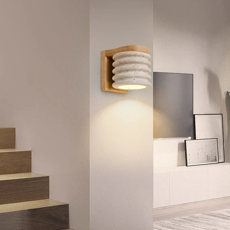 Axyaa Yellow Travertine LED Wall Sconce - Mid Century Modern Button Switch Stair Light