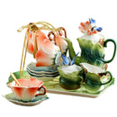 Axya Ceramic Tea Set with Artificial Flower Design - Coffee Mug, Teapot, Teacup, Saucer