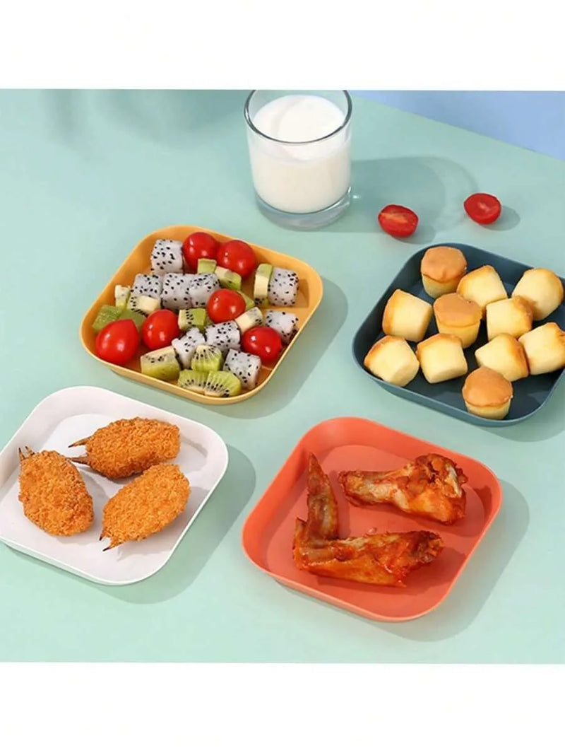 Axyaa White Plastic Square Dessert Plate Set for Family Camping, Picnic, Restaurant