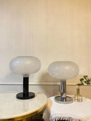 Axyaa Zen Japanese Table Lamp: Chrome Metal Body, White Glass Shade