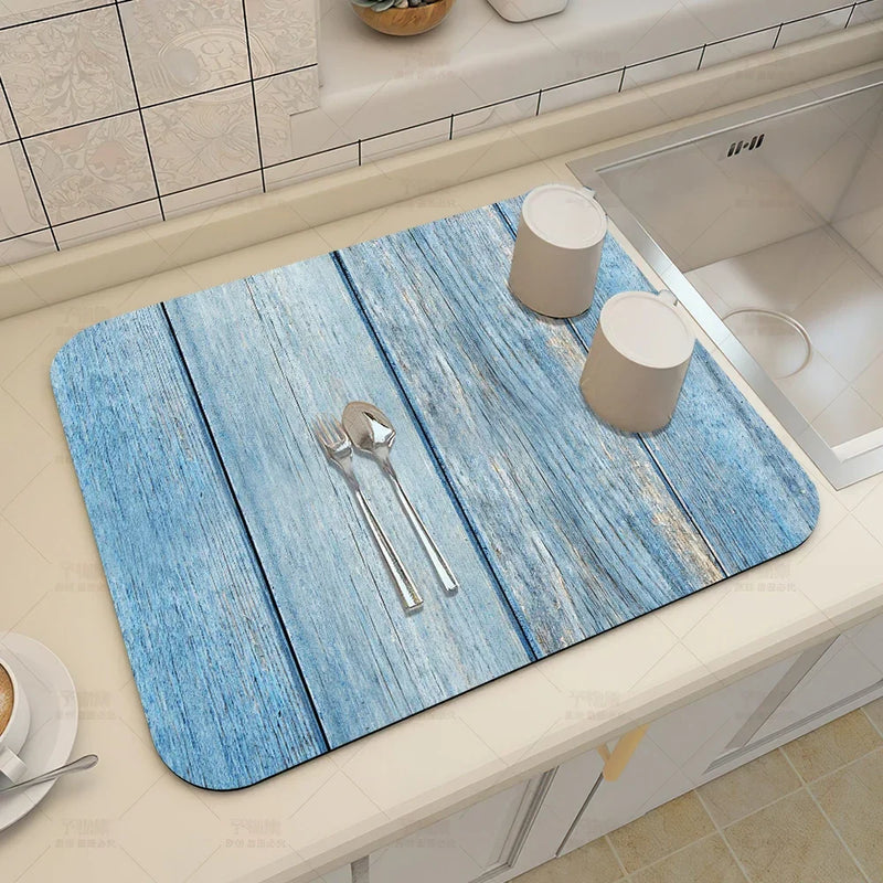 Axyaa Wood Grain Print Placemat Set for Kitchen Tableware, Coffee, and Draining Mats.