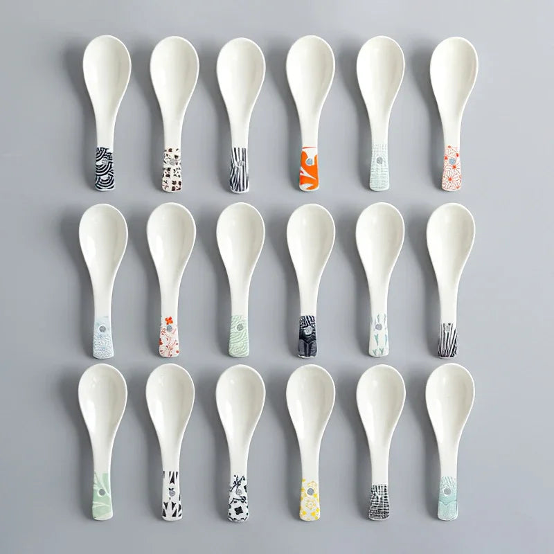 Ceramic Spoon Set Axya Glaze Porcelain Japanese Scoop Tableware Kitchenware