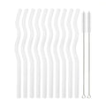 Axyaa Wavy Glass Straws 10 Pack + 2 Cleaning Brushes - Transparent 7.8 in • Eco-Friendly