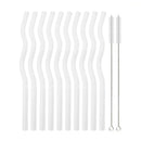 Axyaa Wavy Glass Straws 10 Pack + 2 Cleaning Brushes - Transparent 7.8 in • Eco-Friendly