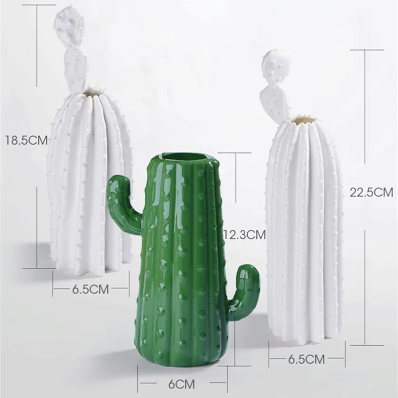 Axya Ceramic Cactus Flower Vase for Nordic Home Decor and Bedroom, Living Room Decoration