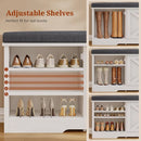Axyaa Rustic Storage Bench with Lift Top Drawers, Cushioned Seat, Shoe Rack