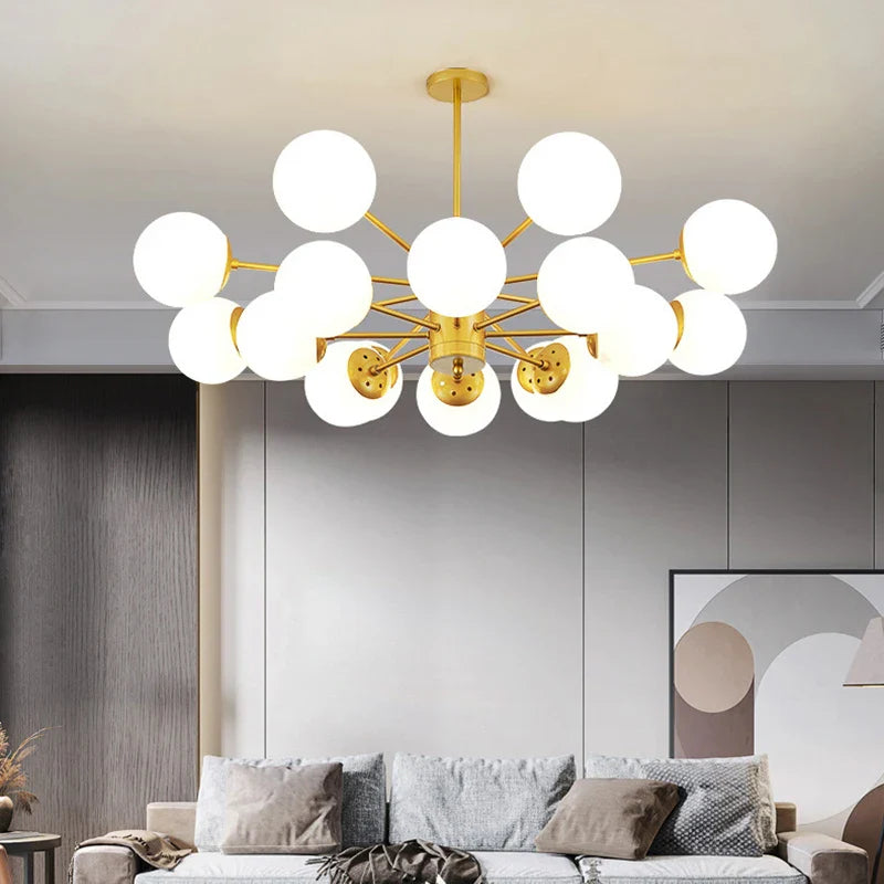 Axyaa Modern Glass Ball Chandelier for Dining and Living Room, E27 Lustre Ceiling Pendant Light