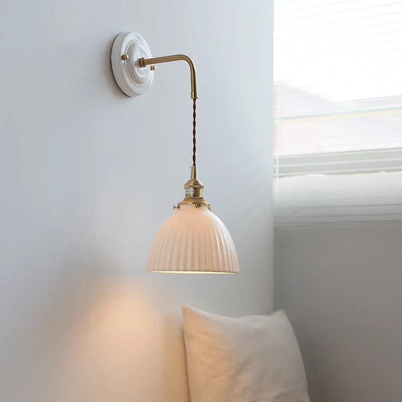 Axyaa Ceramic LED Wall Sconce with Adjustable Copper Arm for Bedroom, Bathroom, Mirror