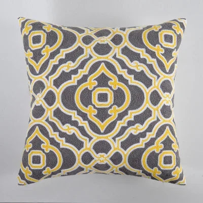 Geometric Embroidered Pillow Cover 45x45cm for Living Room by Axyaa