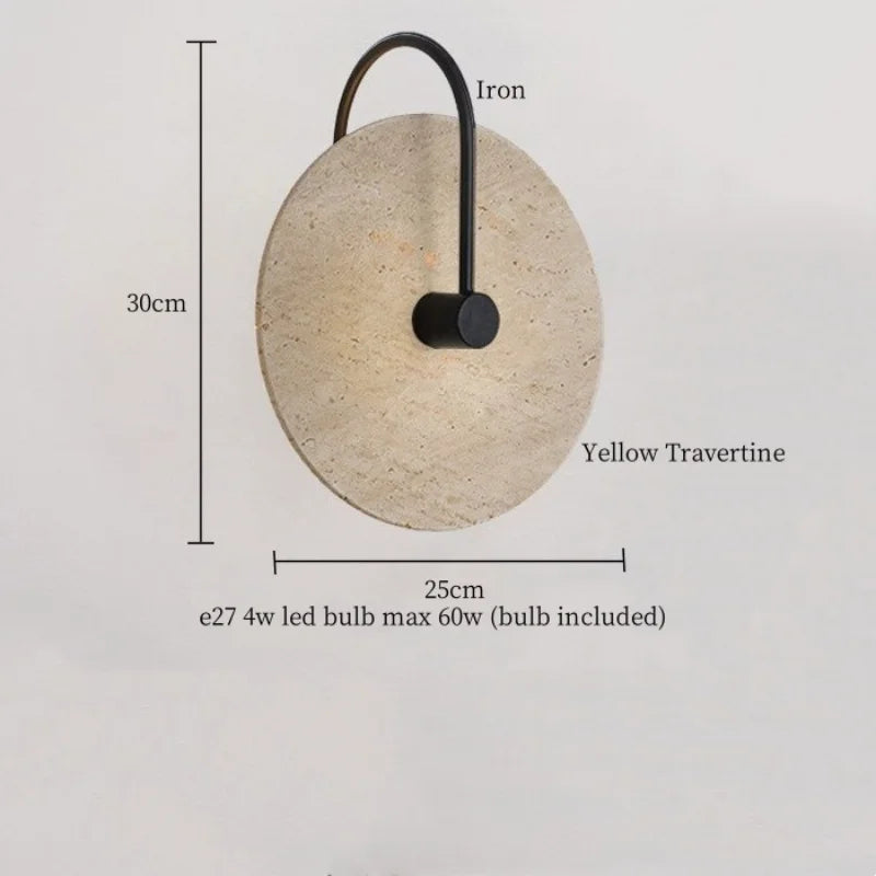 Axyaa White Glass LED Wall Light - Yellow Travertine Button Switch - Wabi Sabi Design