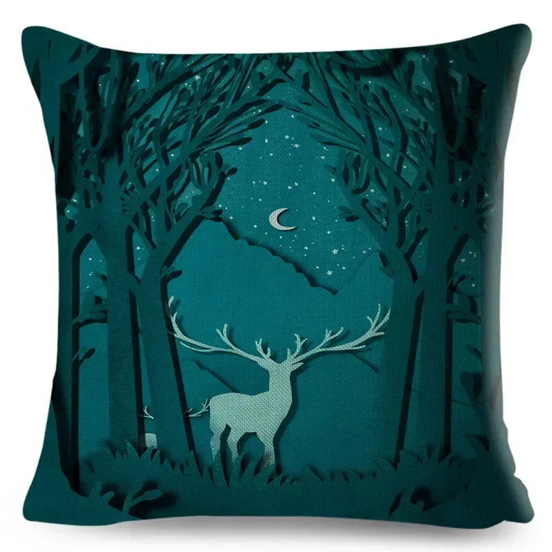 Axyaa Cartoon Deer Pillowcase - 45*45cm Linen Cushion for Home Decor
