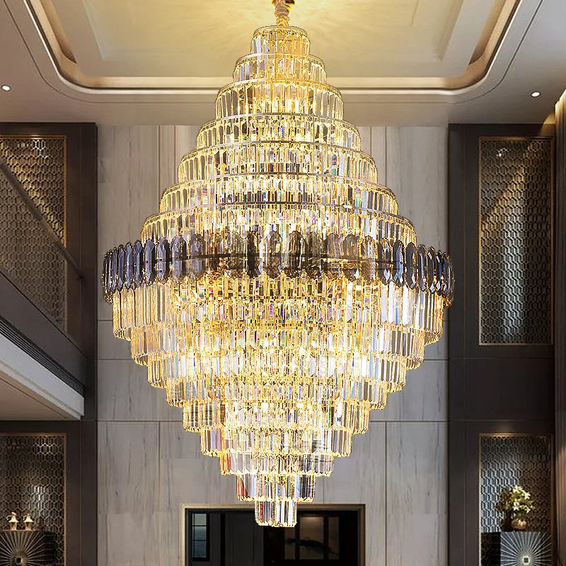 Axyaa Crystal Rotating Staircase Chandelier for Luxe Duplex Living Room