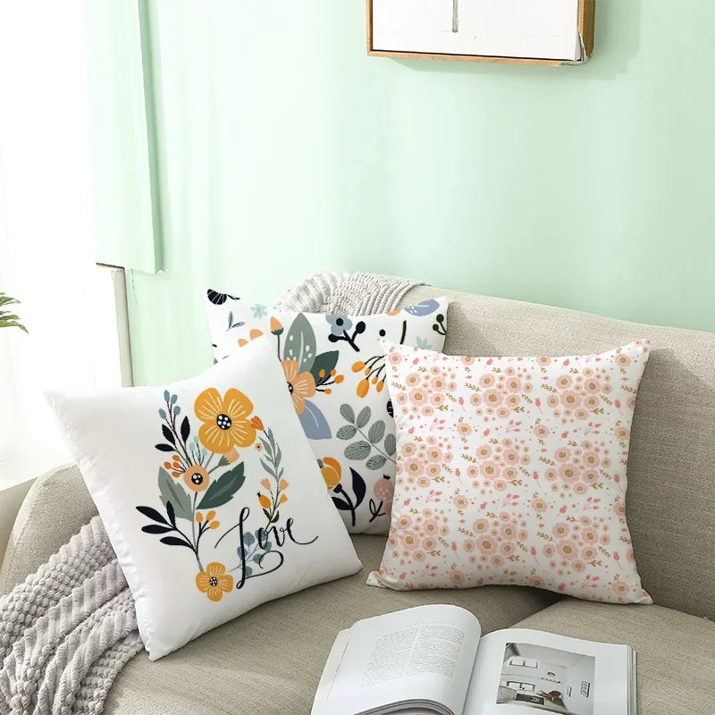 Axyaa Pink Blue Abstract Plants Floral Pillows Case - Modern Art Decor Sofa Couch