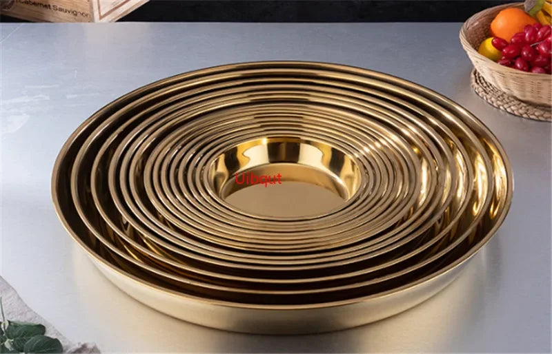 Axya Stainless Steel Round Serving Tray for Steak, BBQ Grill, and Dinner Dishes