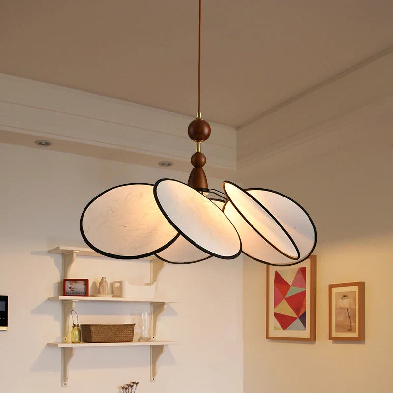 Axyaa Retro Petal Fabric Chandeliers - Elegant Wood Pendant Lights for Home Decor