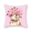 Floral Animal Painting Pillowcase Pink Cat Dog Llama Sofa Cushion Cover Home Decor