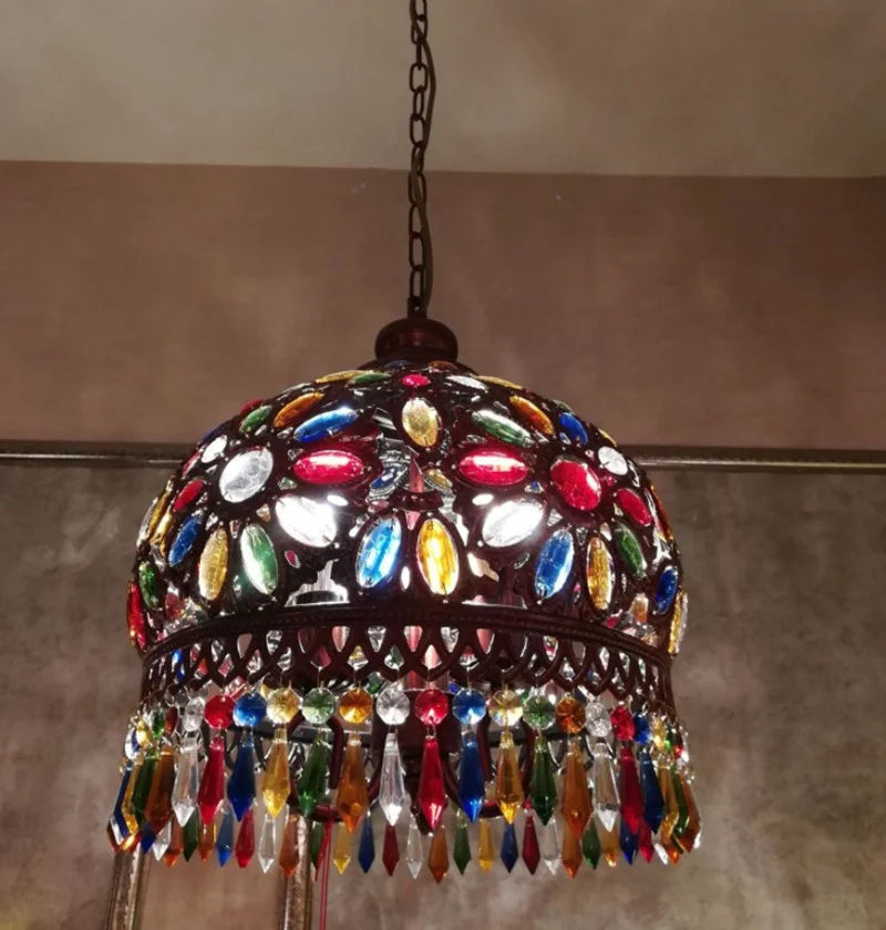 Axyaa Crystal Chandelier: Bohemian Stained Glass Hanging Lamp for Home Bar