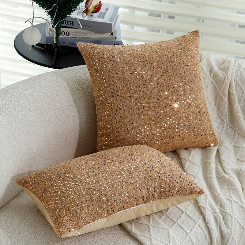 Red Gold Sequin Cushion Cover 45x45 - Axyaa High Quality Luxury Home Decoration