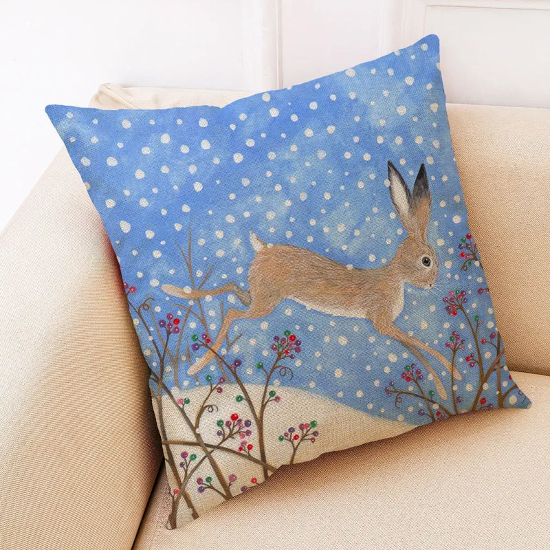 Axyaa Winter Animal Cartoon Linen Pillowcase for Car and Living Room Decor