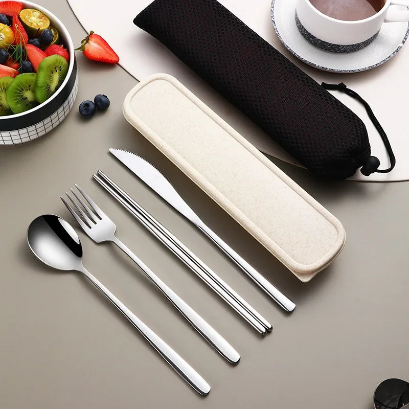 Axyaa Stainless Steel Cutlery Set with Box - Dinner Knife Fork Spoon Chopsticks