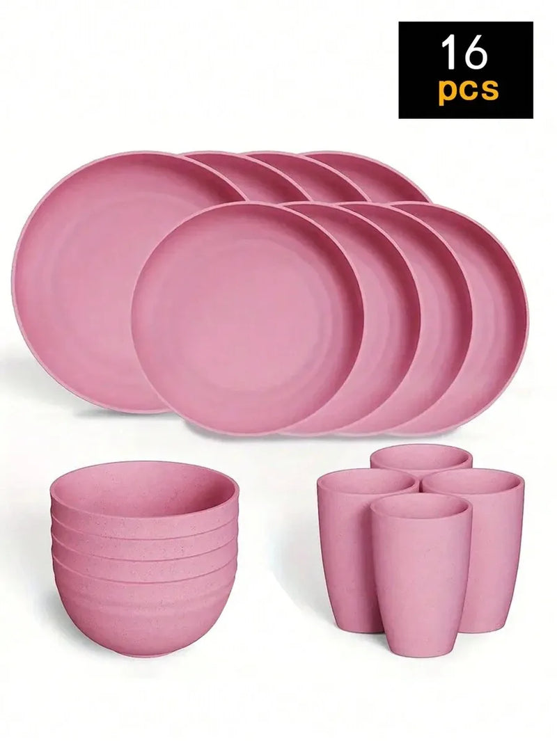 Axyaa 24-Piece Reusable Plastic Tableware Set for Family Picnics and School