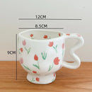 Hand-Painted Tulip Flower Pattern Ceramic Mug by Axyaa - High-Footed Cup