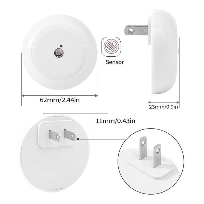 Axya LED Night Light Sensor Round Plug Wall Night Lamp for Home, Bathroom, Hallway, Bedroom