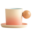 Axyaa Ceramic Coffee Set with Wooden Handle, Coarse Pottery, Retro Design