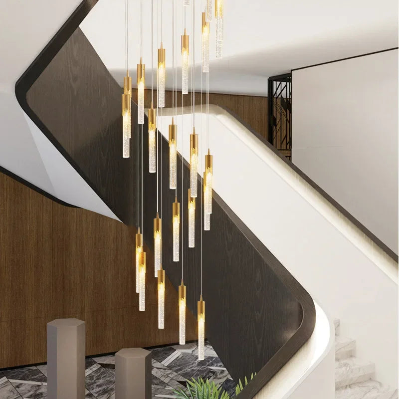 Axyaa Crystal Staircase Chandelier: Minimalist Loft Lighting Fixture