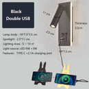 Axyaa Black Brass LED Wall Sconce with USB Port and Switch, 3W Spotlight