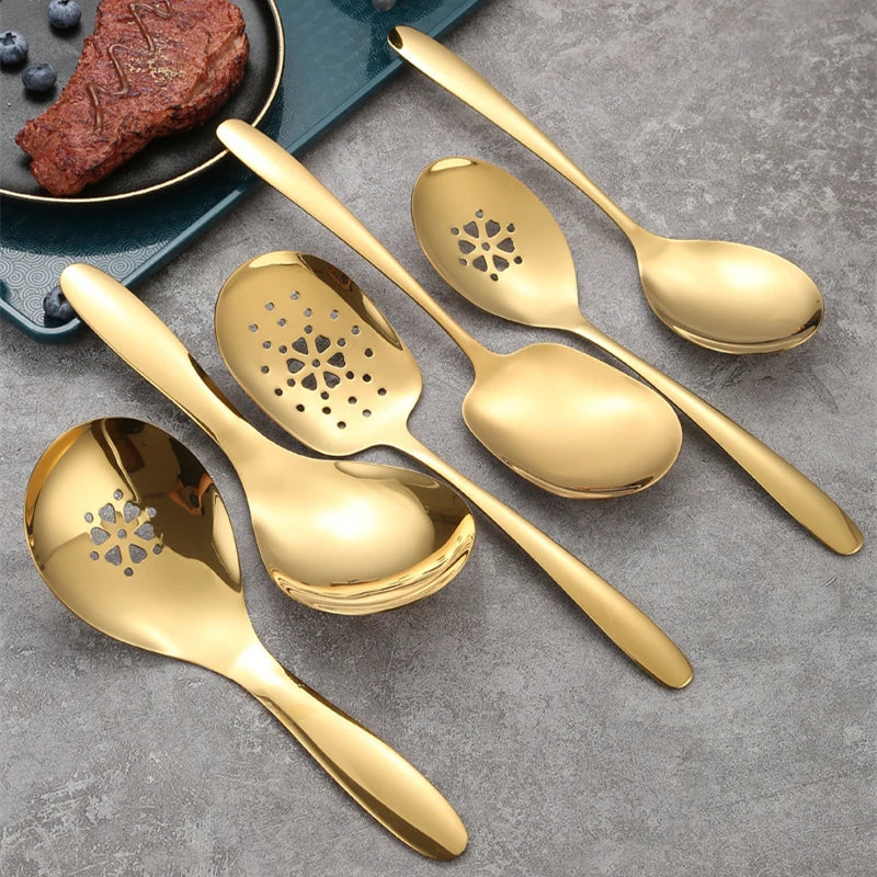 Axyaa Stainless Steel Serving Spoon Colander - Wide-mouthed, Catering Quality
