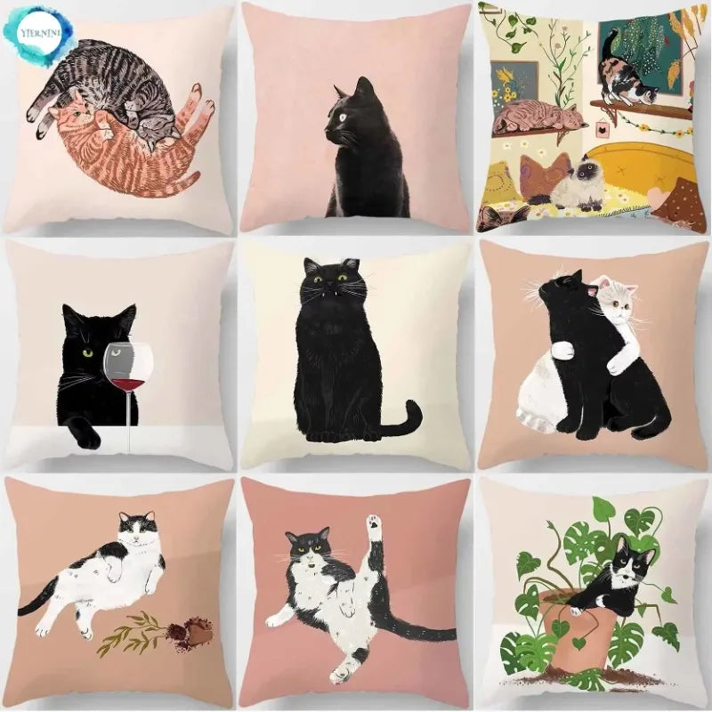 Axyaa Cat Print Square Pillowcase for Home Décor and Car Sofa, 45cm*45cm