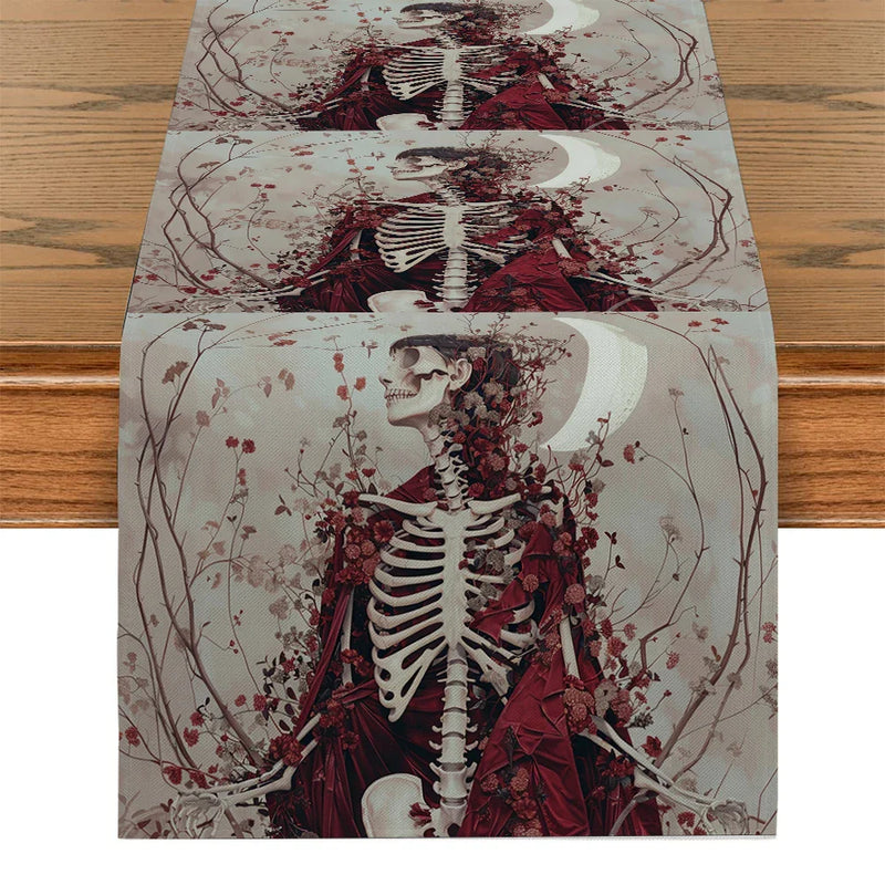 Axyaa Floral Skull Branches Table Runner