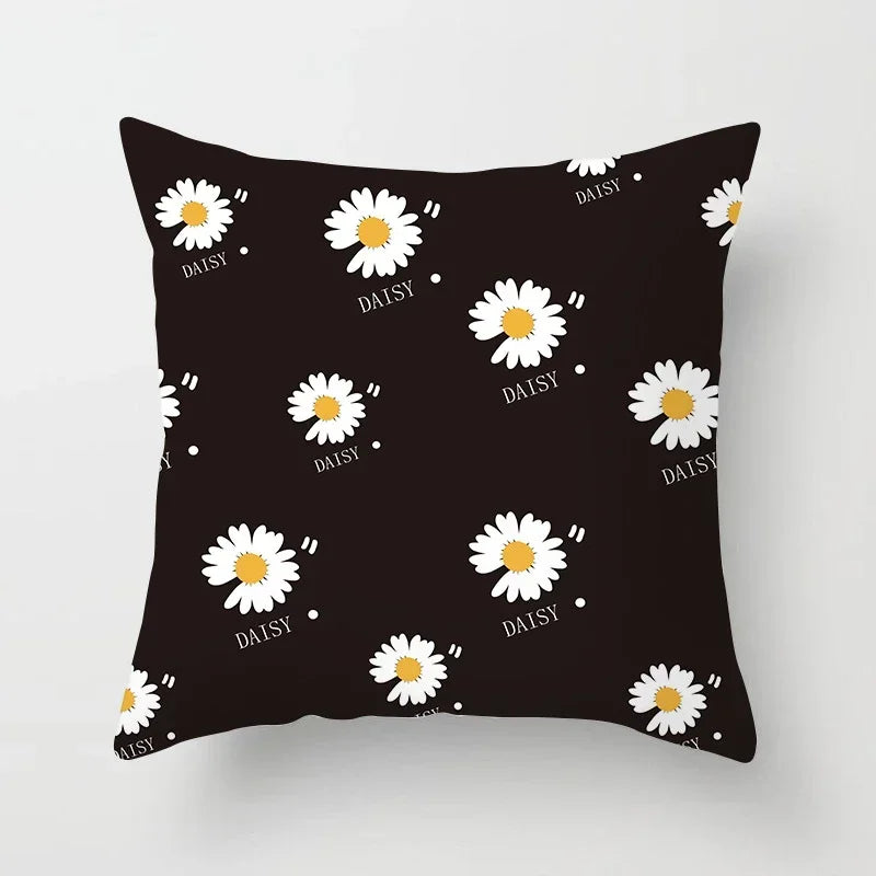 Nordic Daisy Print Pillow Cover by Axyaa - Modern Floral Cushion for Living Room