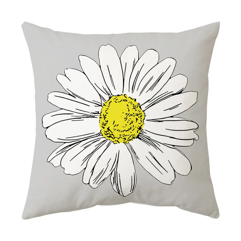 Axyaa Yellow Daisy Cushion Cover Line Sun Pillow Decor