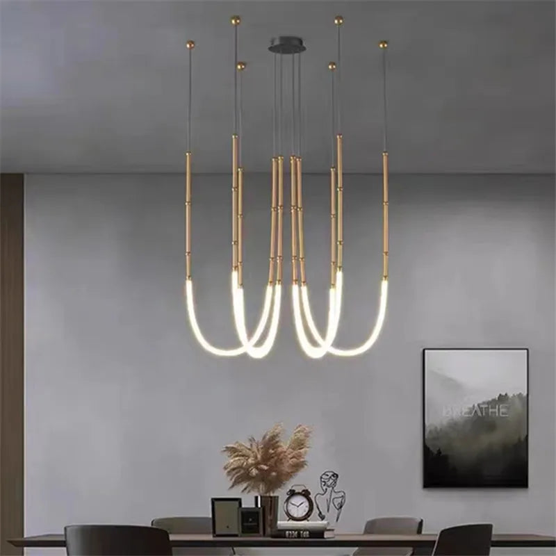 Axyaa Black Line Chandelier: Designer Luminaire for Elegant Home Decor