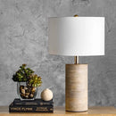 Axyaa Wood Table Lamps with LED, Linen Lampshade for Living Room, Office, and Bedroom